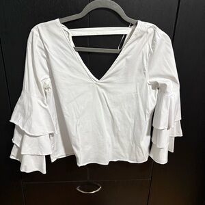 Zara White Ruffle Sleeve Blouse